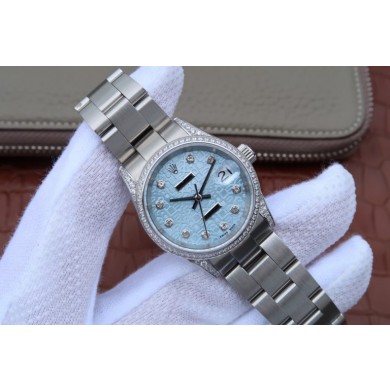 Best Rolex DateJust 31mm Diamonds Bezel/Markers Blue Textured Dial WJ00914