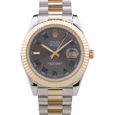 Cheap Rolex Datejust Grey Dial Gold Ribbed Bezel 7479