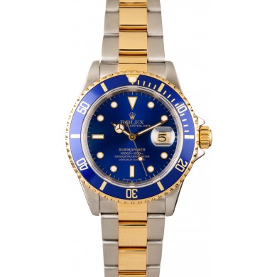 Designer Replica Rolex Steel and Gold Blue Submariner 16613 JW2389