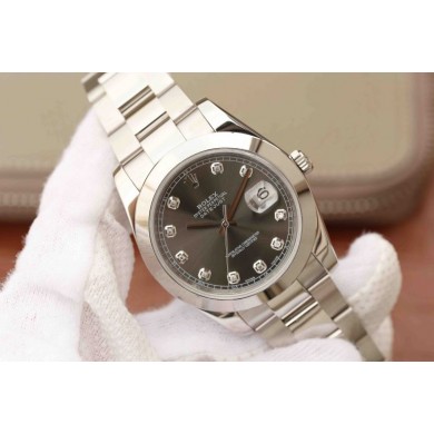 Fake Rolex DateJust 41mm 126300 Gray Dial Diamonds Markers Bracelet WJ00346