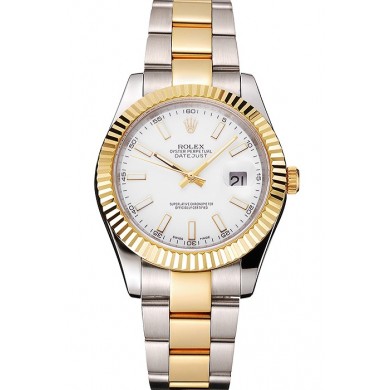 Imitation Swiss Rolex Datejust White Dial Stainless Steel Case Two Tone Gold Bracelet