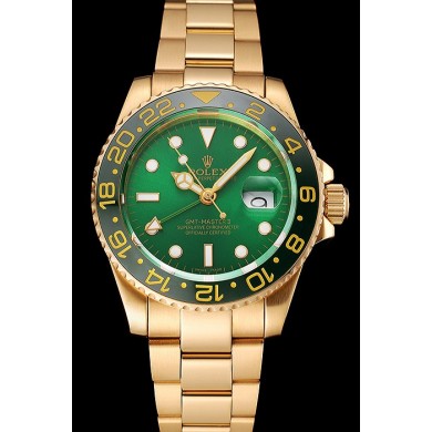 Imitation Swiss Rolex GMT Master II Green Dial And Bezel Gold Case And Bracelet 1453750