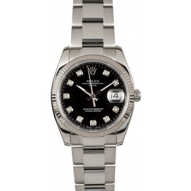 Knockoff High Quality Rolex Date 115234 Black Diamond Dial JW1681