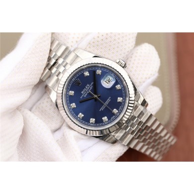 Knockoff Rolex DateJust 41mm 126334 Fluted Bezel Blue Dial Diamonds Markers Bracelet WJ01093