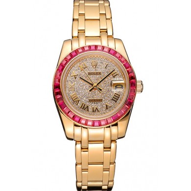 New Rolex Datejust Diamond Dial Pink Jewels Bezel Gold Case And Bracelet 622835