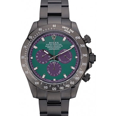 Replica Rolex Daytona Black Ion Plated Tachymeter Black Stainless Steel Strap Green Dial 80246