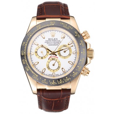Rolex Cosmograph Daytona Gold Case White Dial Brown Leather Bracelet 622633