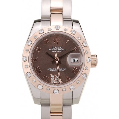 Rolex DateJust Brushed Stainless Steel Case Brown Dial Diamond Plated