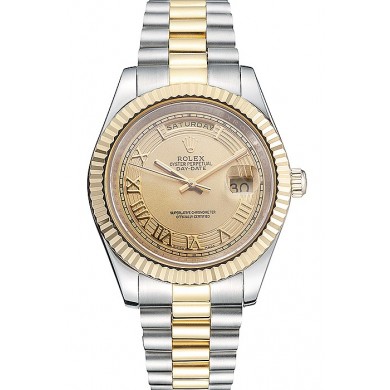 Rolex Day-Date Two Tone Stainless Steel 18k Gold Plated Gold Dial