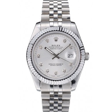 Rolex Swiss DateJust Stainless Steel Ribbed Bezel Silver Dial 41996