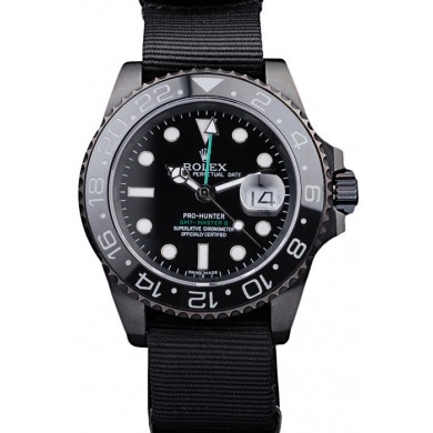 Rolex Swiss GMT Master II Pro-Hunter Black Fabric Strap Black Dial