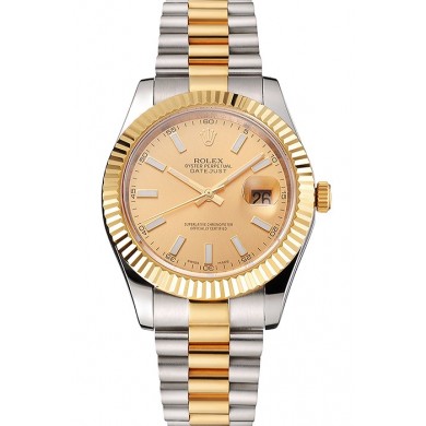 Swiss Rolex Datejust Gold Dial Gold Bezel Stainless Steel Case Two Tone Bracelet