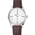 AAAAA Copy Rolex Cellini White Dial Stainless Steel Case Brown Leather Strap 622839