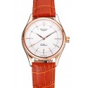 Fake Swiss Rolex Cellini White Dial Rose Gold Case Brown Leather Strap