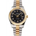 Fake Swiss Rolex Datejust Black Dial Gold Bezel Stainless Steel Case Two Tone Bracelet