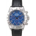 Replica Rolex Daytona Stainless Steel Case Blue Dial Black Leather Strap