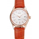 Replica Swiss Rolex Cellini Date White Dial Rose Gold Case Brown Leather Strap