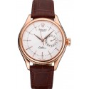 Rolex Cellini White Rose Dial Gold Case Brown Leather Bracelet 622725