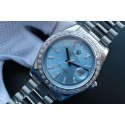Rolex Day Date Diamonds Bezel Ice Blue Dial Crystal Markers Bracelet WJ00226