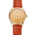 Swiss Rolex Cellini Gold Dial Gold Case Light Brown Leather Strap