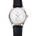 Swiss Rolex Cellini White Dial Stainless Steel Case Black Leather Strap