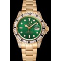 Swiss Rolex GMT Master II Green Dial Stone Set Bezel Gold Case And Bracelet 1453748