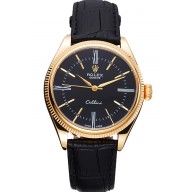 Fake Fake Rolex Cellini Black Dial Gold Case Black Leather Strap 622832