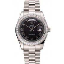 1:1 Swiss Rolex Day-Date Black Dial Diamond Case Stainless Steel Bracelet 1453964