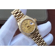 Copy Rolex DateJust 31mm Fluted Bezel Case Gold Dial Rolex WJ01000