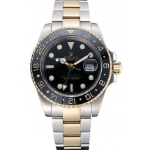 Fake Swiss Rolex GMT Master Yellow Gold Bezel Black Dial 80295