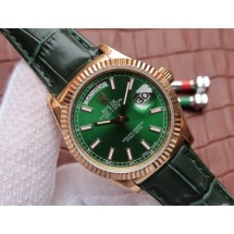 High Quality Fake Rolex Day-Date 118138 Green Dial Green Leather Strap Rolex WJ00410