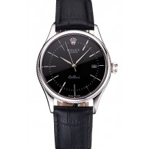 Hot Swiss Rolex Cellini Date Black Dial Stainless Steel Case Black Leather Strap