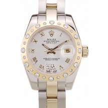Imitation Rolex DateJust Brushed Stainless Steel Case White Dial Diamond Plated