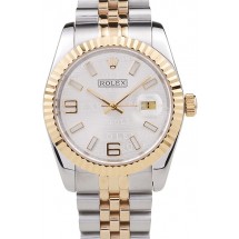 Knockoff Rolex DateJust Two Tone Stainless Steel 18k Gold Plated Silver Dial 98084