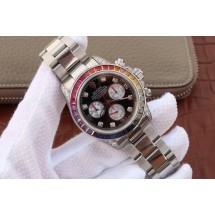 Knockoff Rolex Daytona 116599 Colorful Crystal Bezel Black Dial Bracelet WJ00333