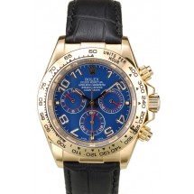 Knockoff Rolex Daytona Gold Case Blue Dial Black Leather Strap