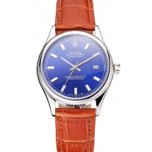 Knockoff Swiss Rolex Datejust Blue Dial Stainless Steel Case Light Brown Leather Strap