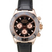 Replica Rolex Daytona Rose Gold Case Black Dial Black Leather Strap