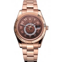 Replica Rolex Sky Dweller Brown Dial Rose Gold Case Ad Bracelet