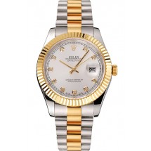 Replica Swiss Rolex Datejust White Dial Gold Bezel Stainless Steel Case Two Tone Bracelet