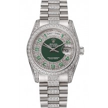 Replica Swiss Rolex Day-Date Diamond Pave Green Dial Diamond And Stainless Steel Bracelet 1453952