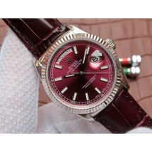 Rolex Day-Date 36mm 118139-L Red Dial Stick Markers Brown Leather Strap WJ01020