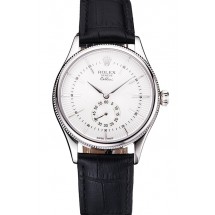 Swiss Rolex Cellini White Dial Stainless Steel Case Black Leather Strap