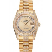 Swiss Rolex Day-Date Diamond Pave Gold Dial Gold Diamond Bracelet 1453954