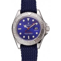 Swiss Rolex Yacht Master Blue Dial Blue Fabric Bracelet 1453983
