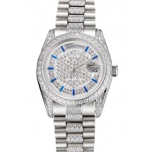 Top Replica Swiss Rolex Day Date Diamond Pave Dial And Bezel And Stainless Steel Bracelet