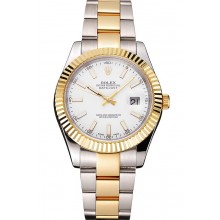 Imitation Swiss Rolex Datejust White Dial Stainless Steel Case Two Tone Gold Bracelet