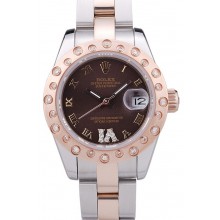 Imitation Top Rolex Datejust Diamonds Rose Gold Polished Bezel Brown Dial 7475