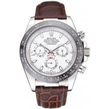 Rolex Cosmograph Daytona Stainless Steel Case White Dial Brown Leather Bracelet 622631