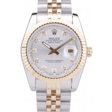 Rolex Datejust Silver Dial Diamonds Ribbed Bezel 7454